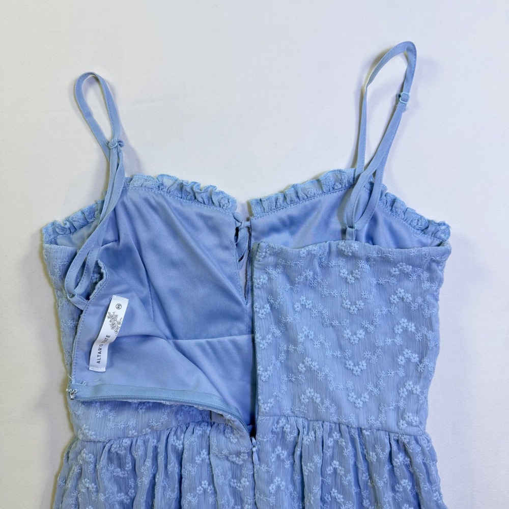 Altar'd State Demi-AS Light Blue Floral Embroidered‎ Tiered Midi Dress Womens XS - Picture 8 of 11